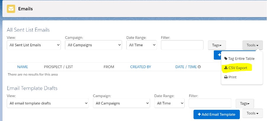pardot to bigquery: sent emails csv export